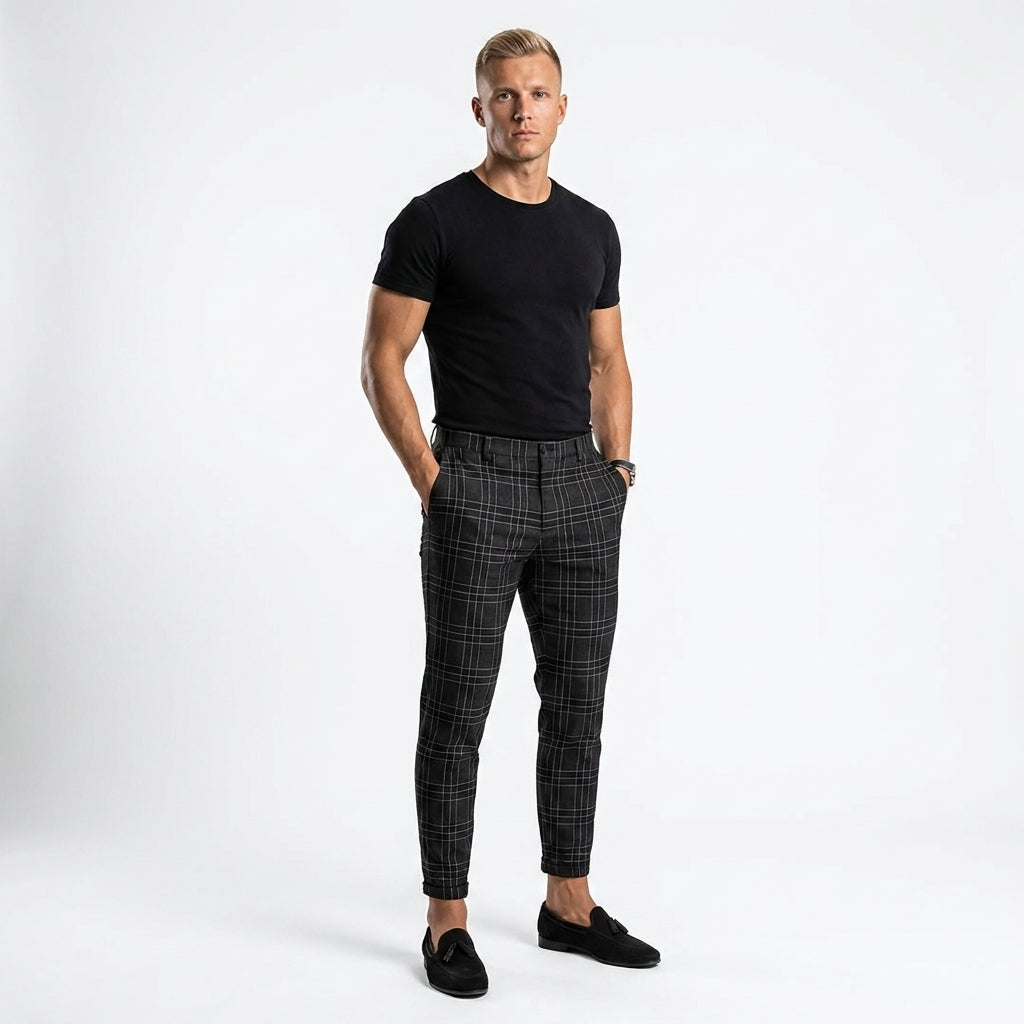 Pantalon à carreaux discrets coupe ajustée finition soignée homme – Baugé