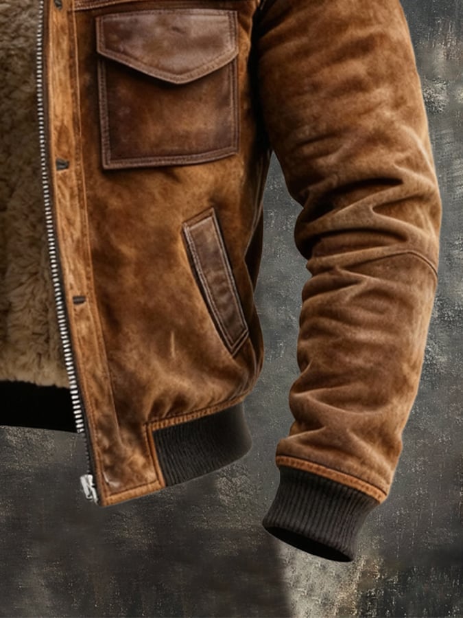 Veste marron zippée doublure effet sherpa