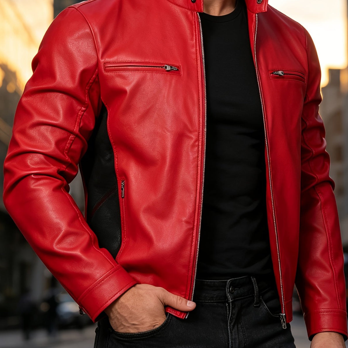 Veste effet cuir zippée col relevé