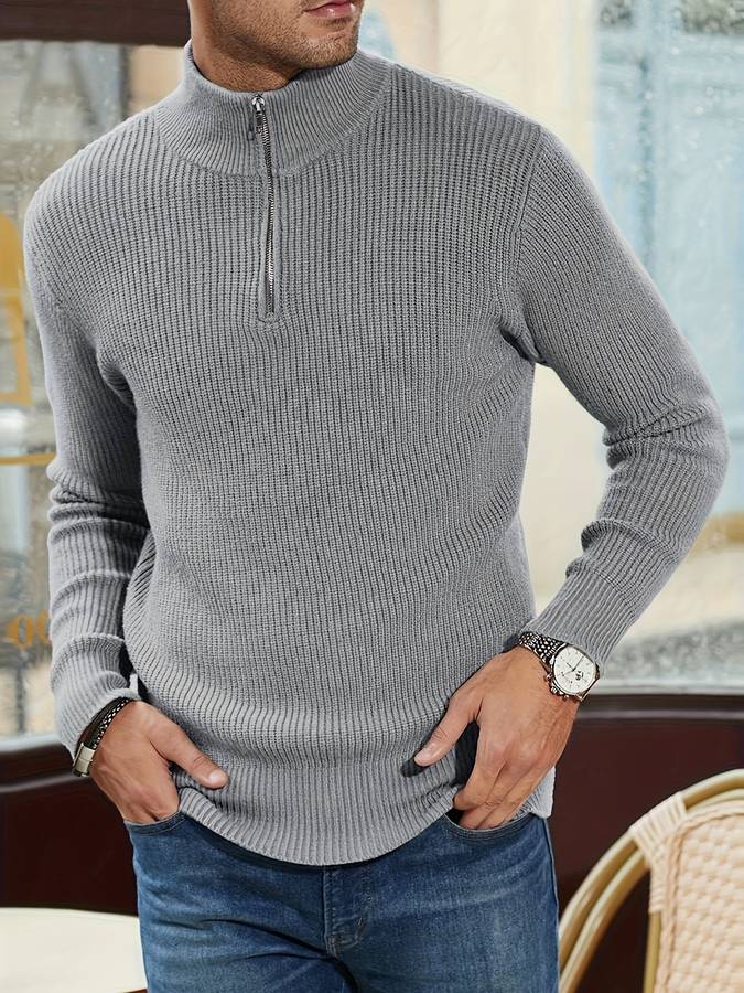 Pull zippé en grosse maille à col montant chaleureux style chic homme – Angoulême
