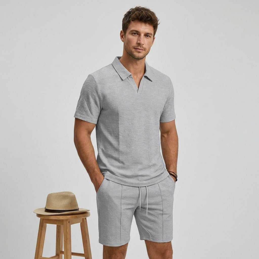 Ensemble d'été chemise jacquard légère et short assorti homme – Locronan