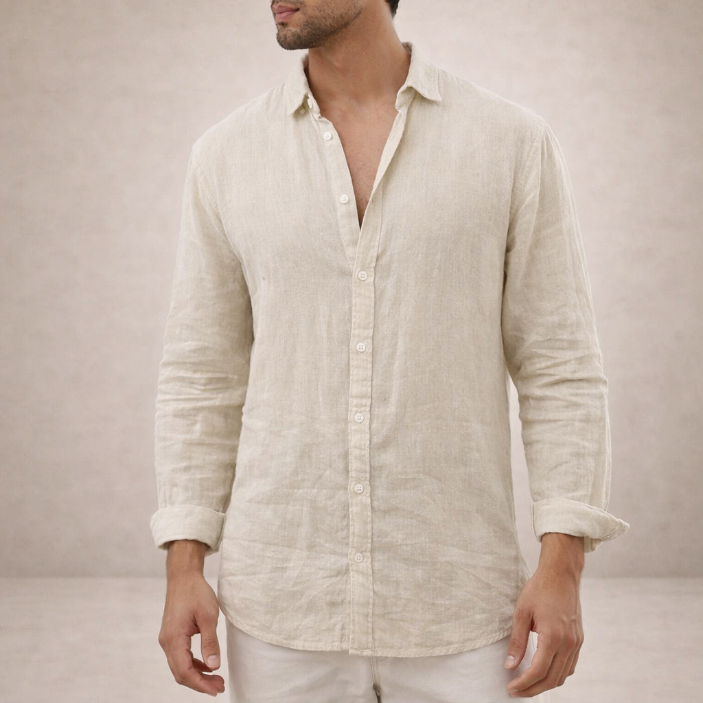 Chemise en lin coupe régulière col ouvert au style intemporel homme – Galilée