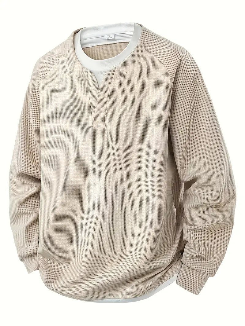 Pull gaufré effet superposé col blanc