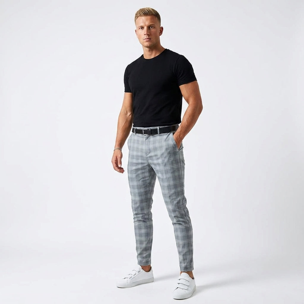 Pantalon à carreaux discrets coupe ajustée finition soignée homme – Baugé