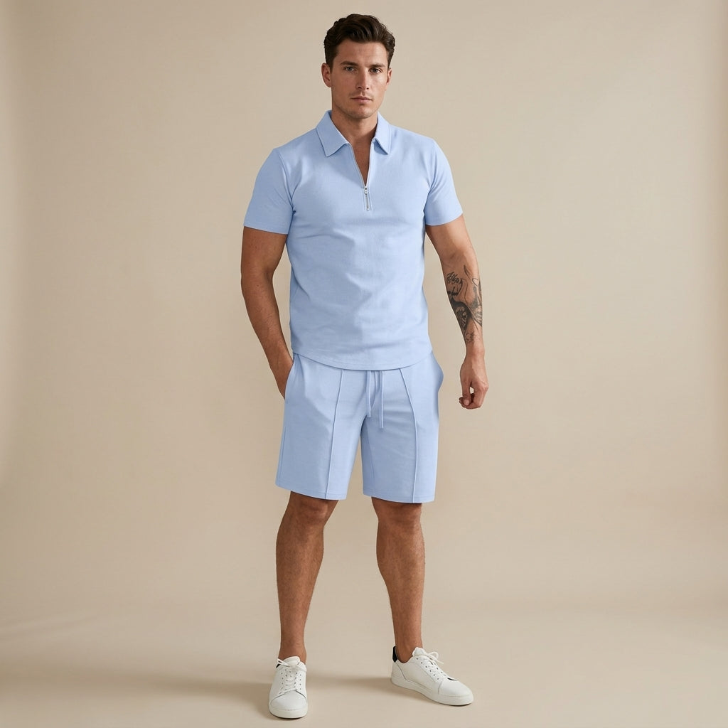 Ensemble deux pièces polo zippé et short assorti d'été homme – Landéda