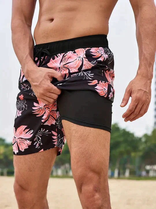 Short de bain imprimé à cordon de serrage style plage homme – Hendaye