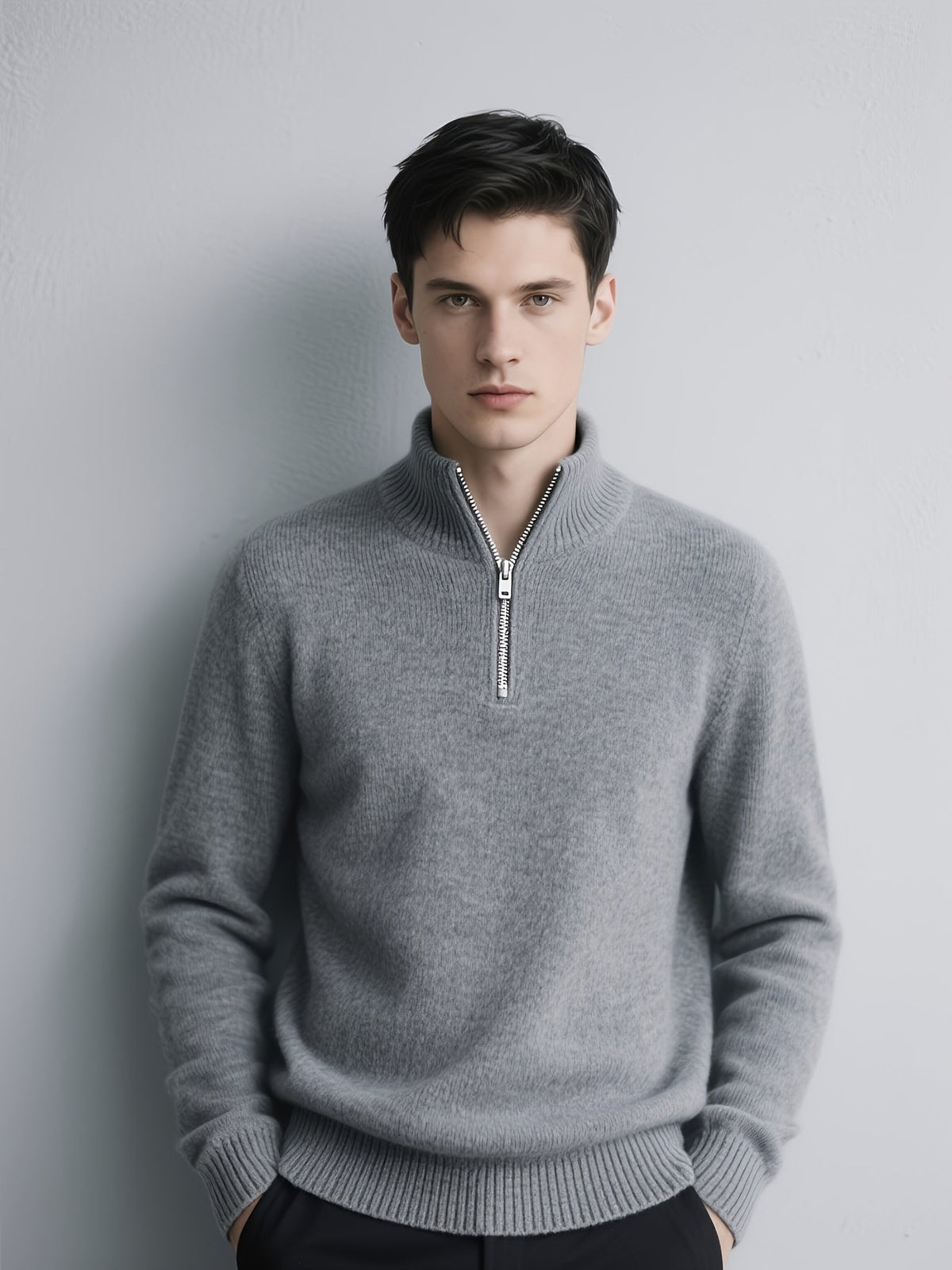 Pull col montant en maille gris foncé