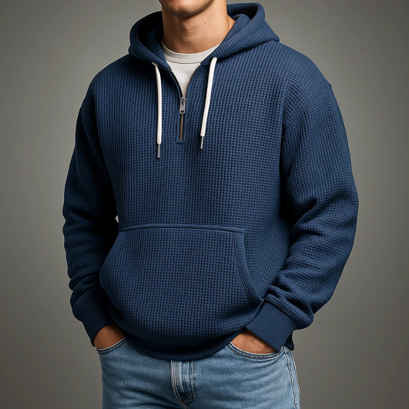 Sweat à capuche demi-zip maille gaufrée