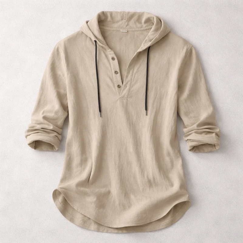 Chemise à capuche aspect lin boutonnée
