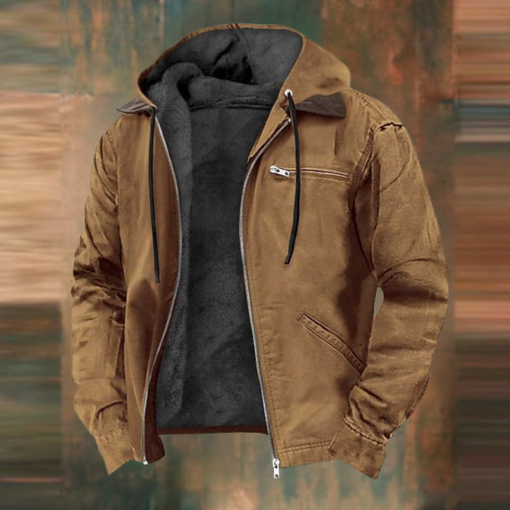 Veste zippée à capuche Montsouris coloris marron, doublure effet peluche et col contrasté