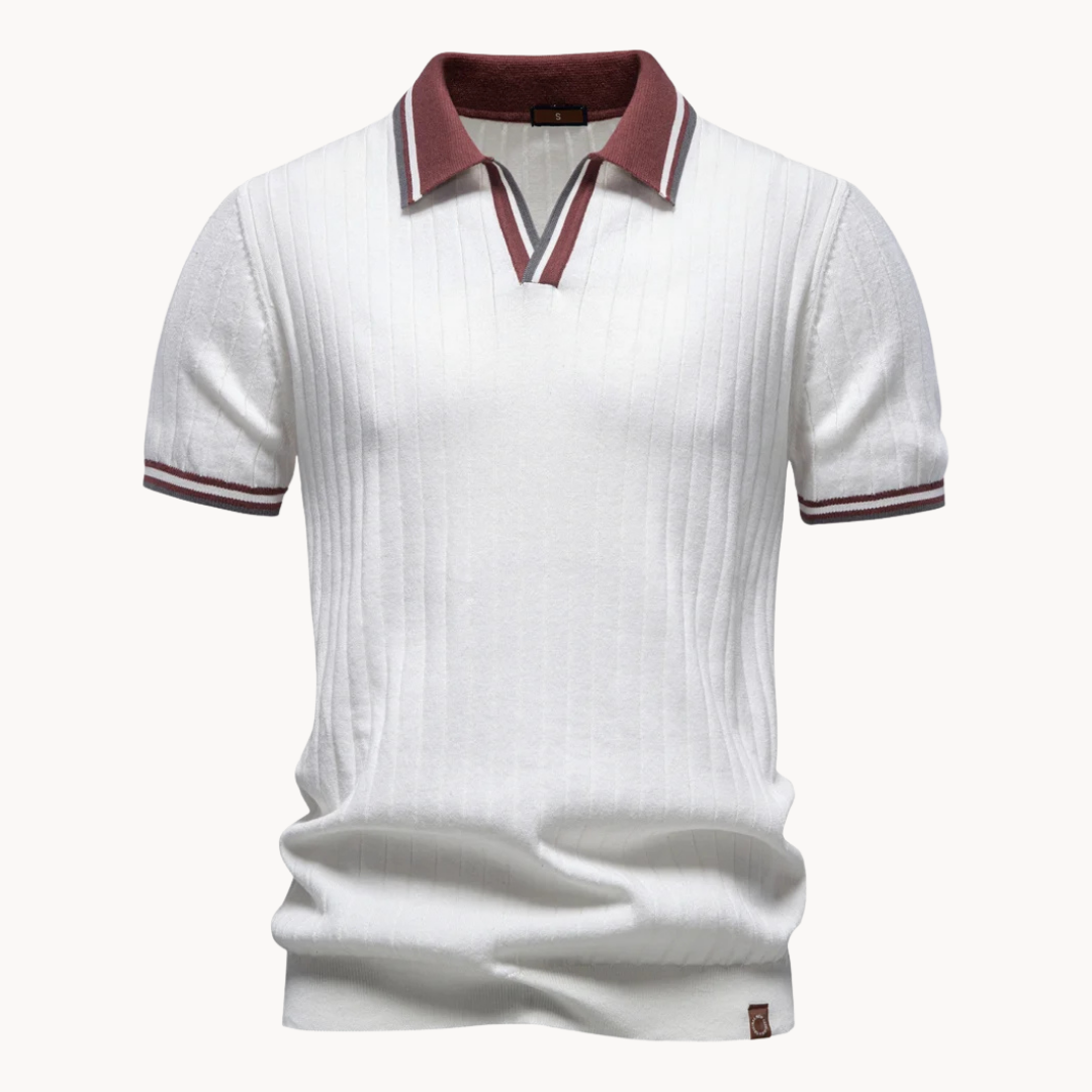 Polo maille côtelée à col contrasté