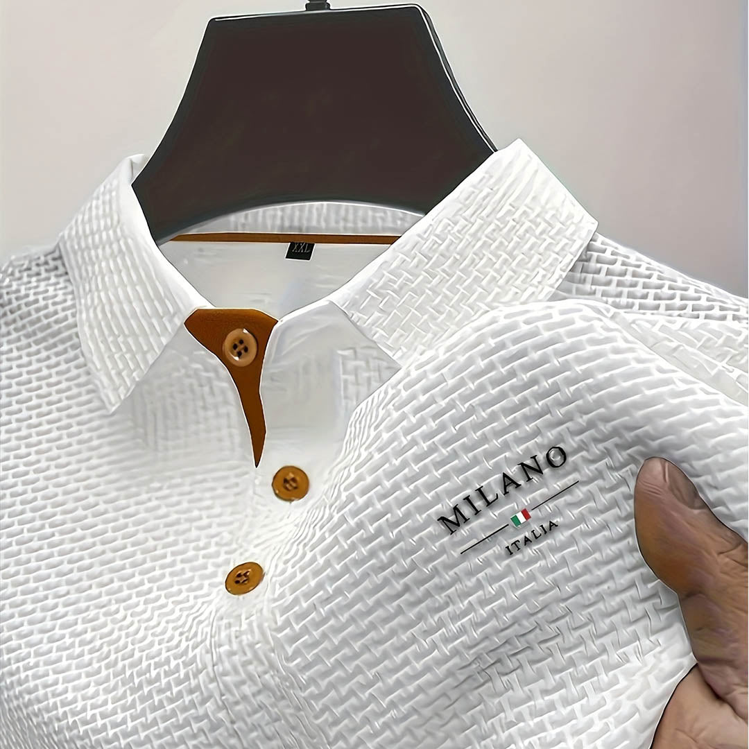 Polo maille texturée col boutonné