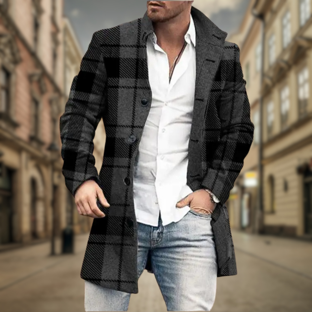 Manteau élégant en lainage coupe droite à carreaux homme – Questembert