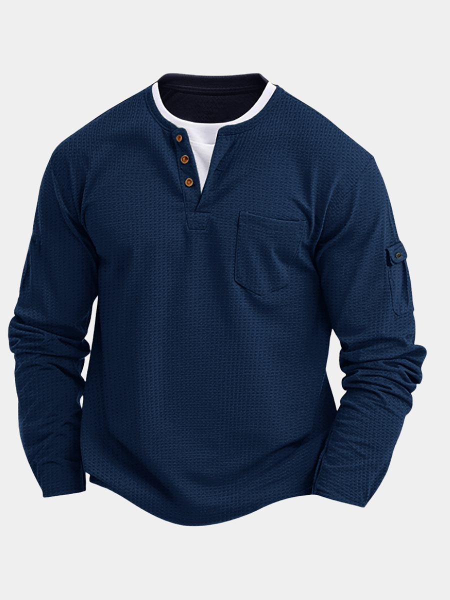 T-shirt manches longues col tunisien gaufré