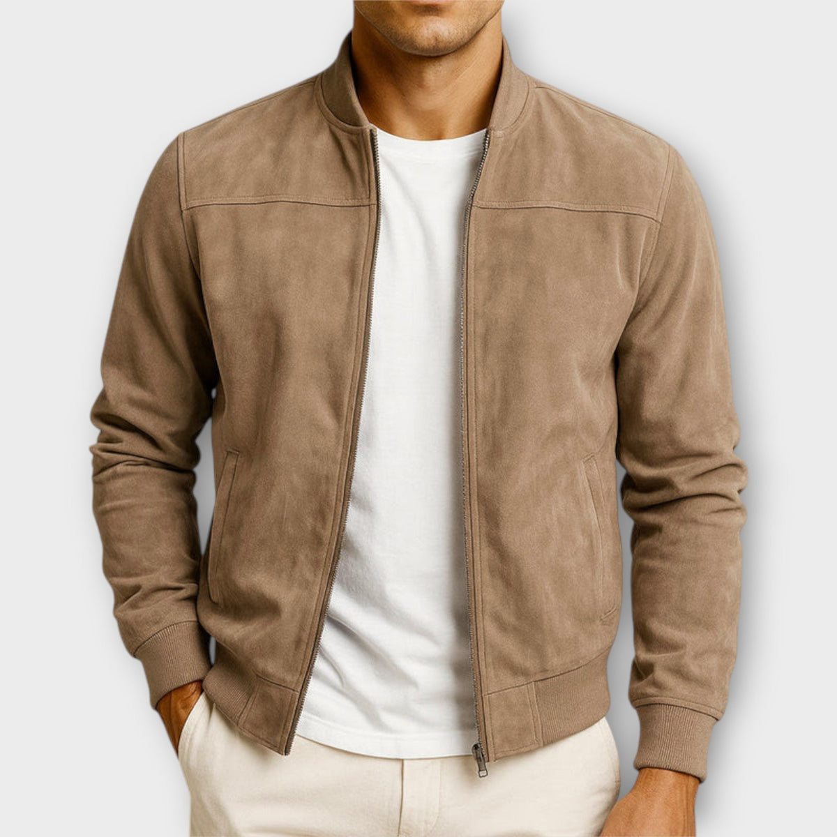 Veste bomber en cuir suédé coupe sportive classique homme – Gaujacq