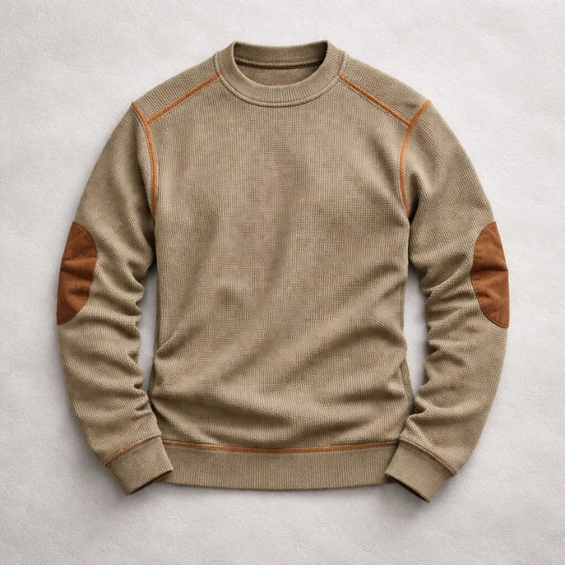 Pull gaufré col rond à coudières
