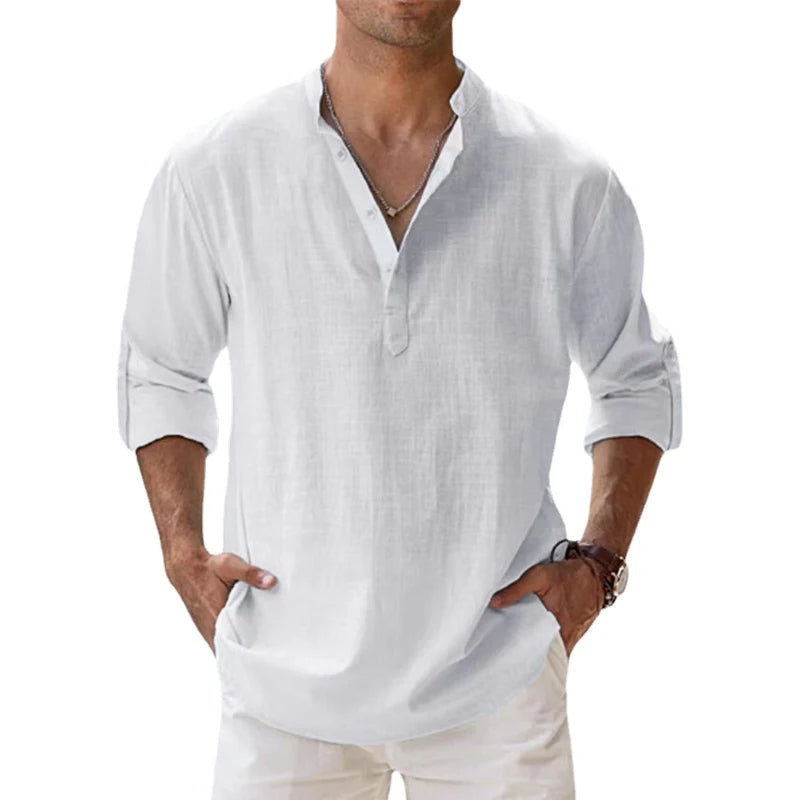Chemise henley en lin col boutonné coupe décontractée homme – Ranelagh