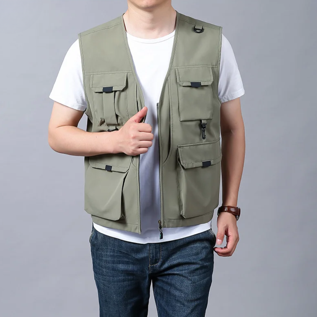 Gilet cargo sans manches multi-poches kaki