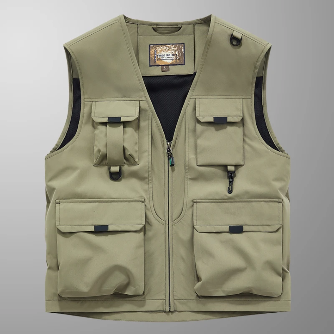 Gilet cargo sans manches multi-poches kaki