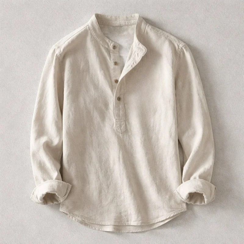 Chemise aspect lin lavé ourlet arrondi