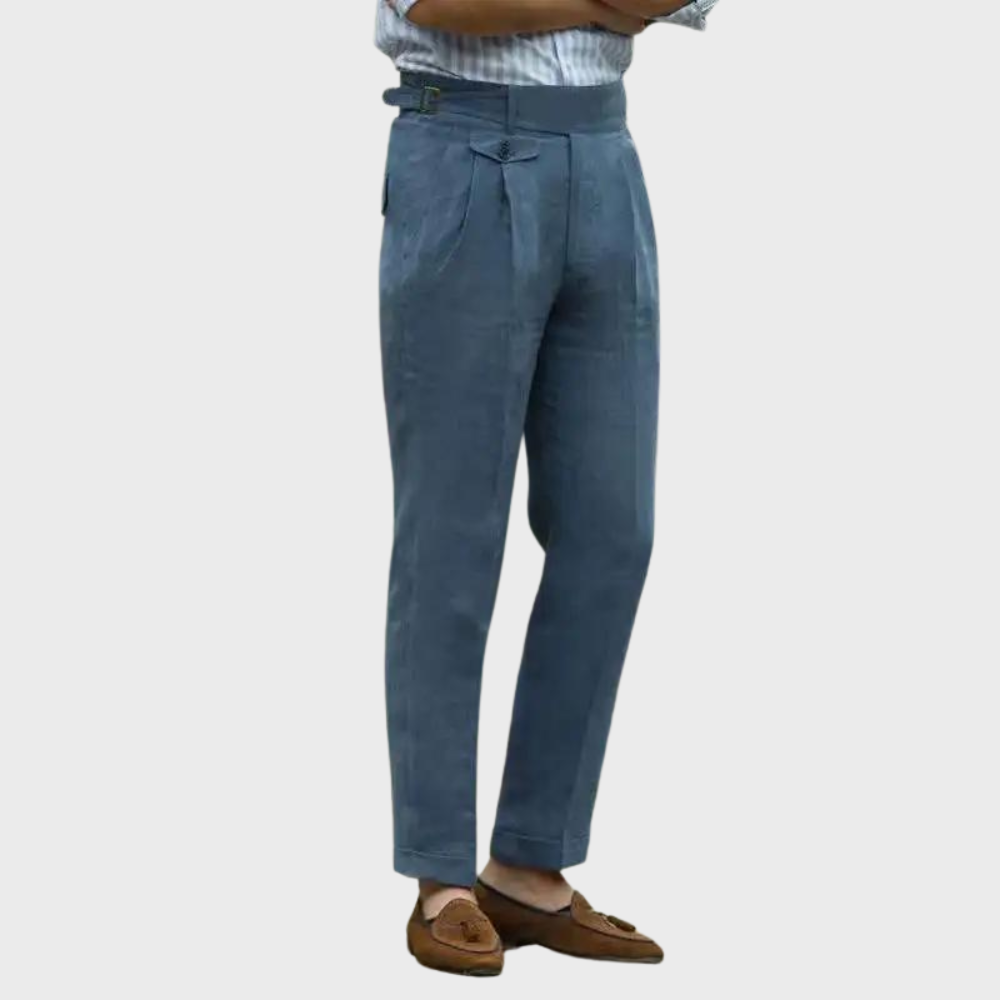 Pantalon en lin taille haute coupe tailleur élégant décontracté homme – Bazas