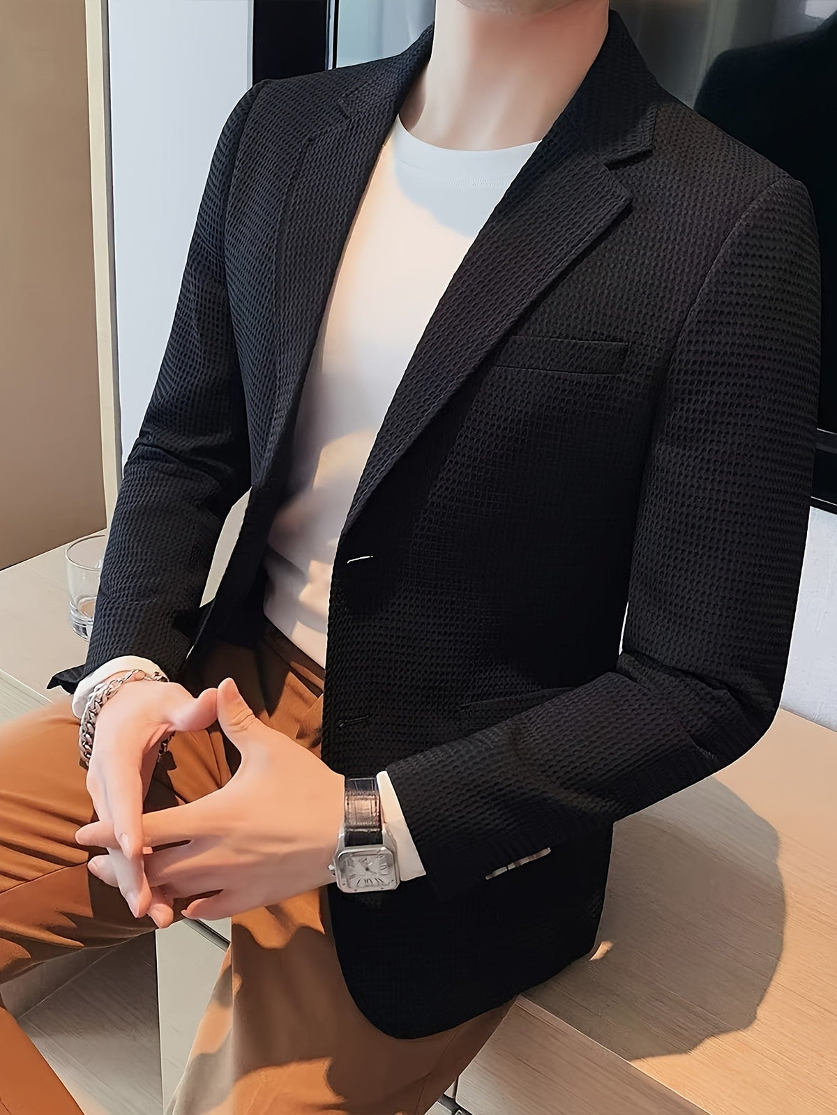 Blazer en maille texturée col à revers