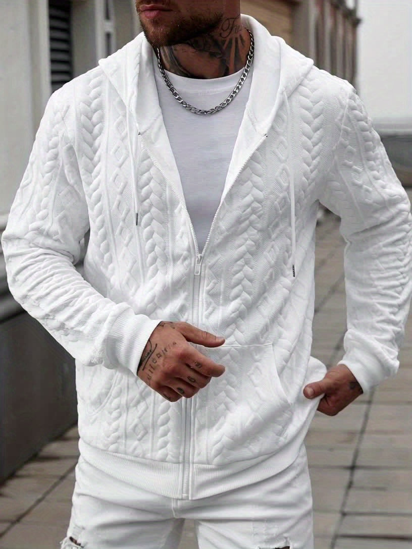 Gilet zippé à capuche maille géométrique blanc