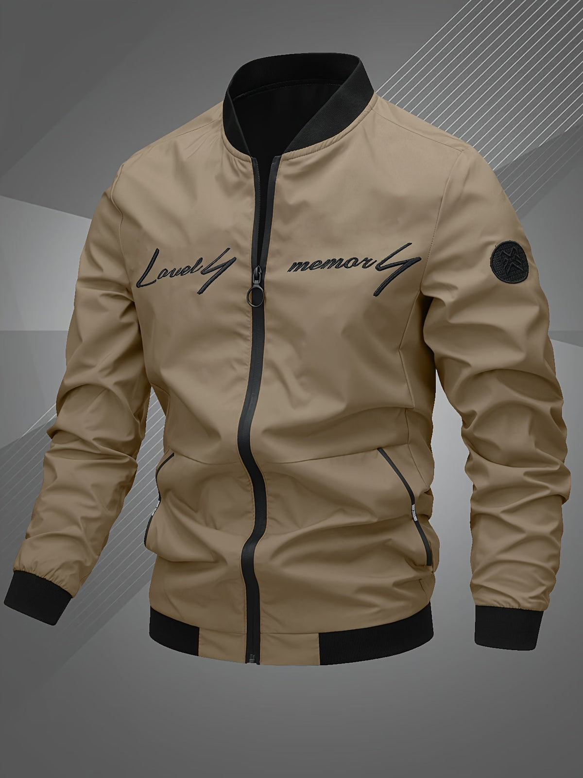 Blouson col baseball zippé brodé
