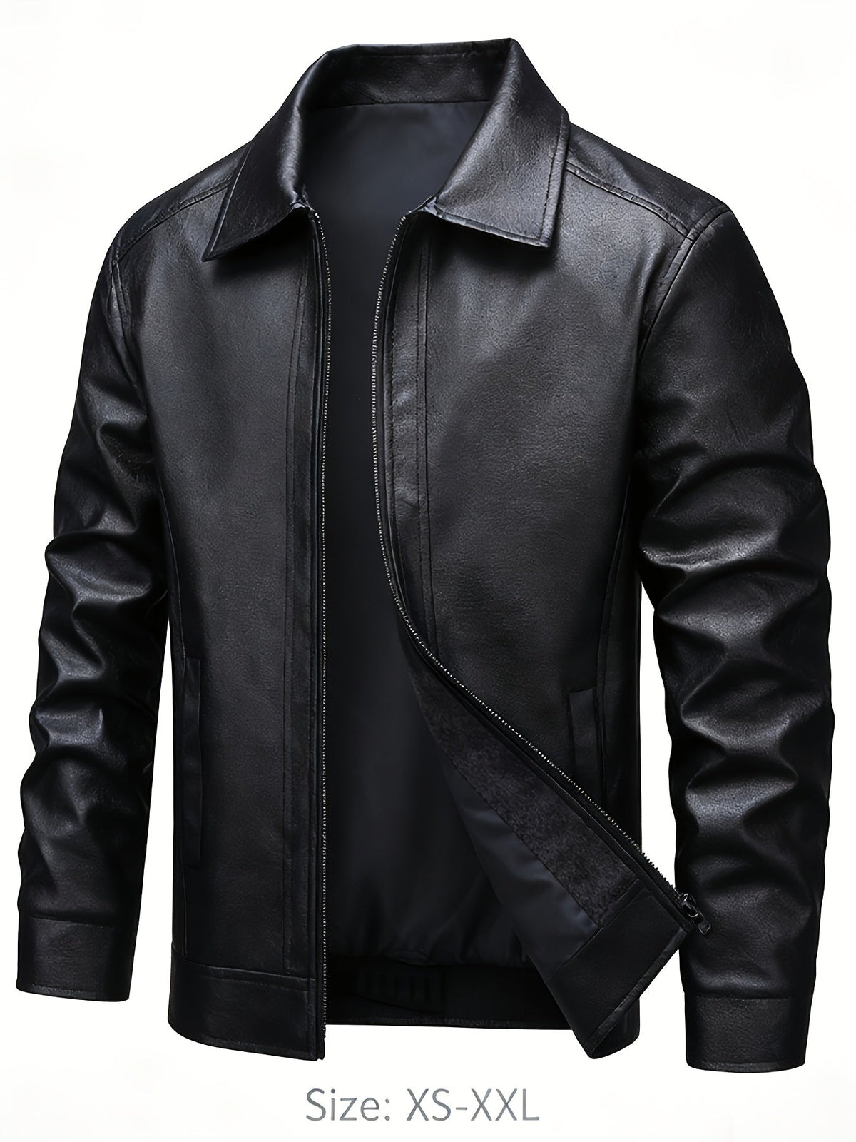 Blouson effet cuir col rond zippé