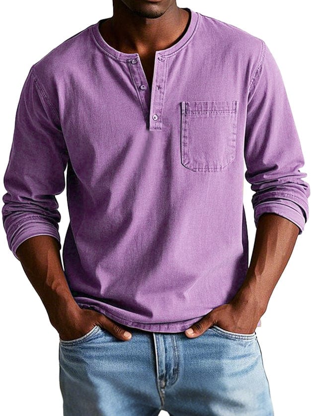 Chemise col tunisien aspect délavé homme, coloris violet