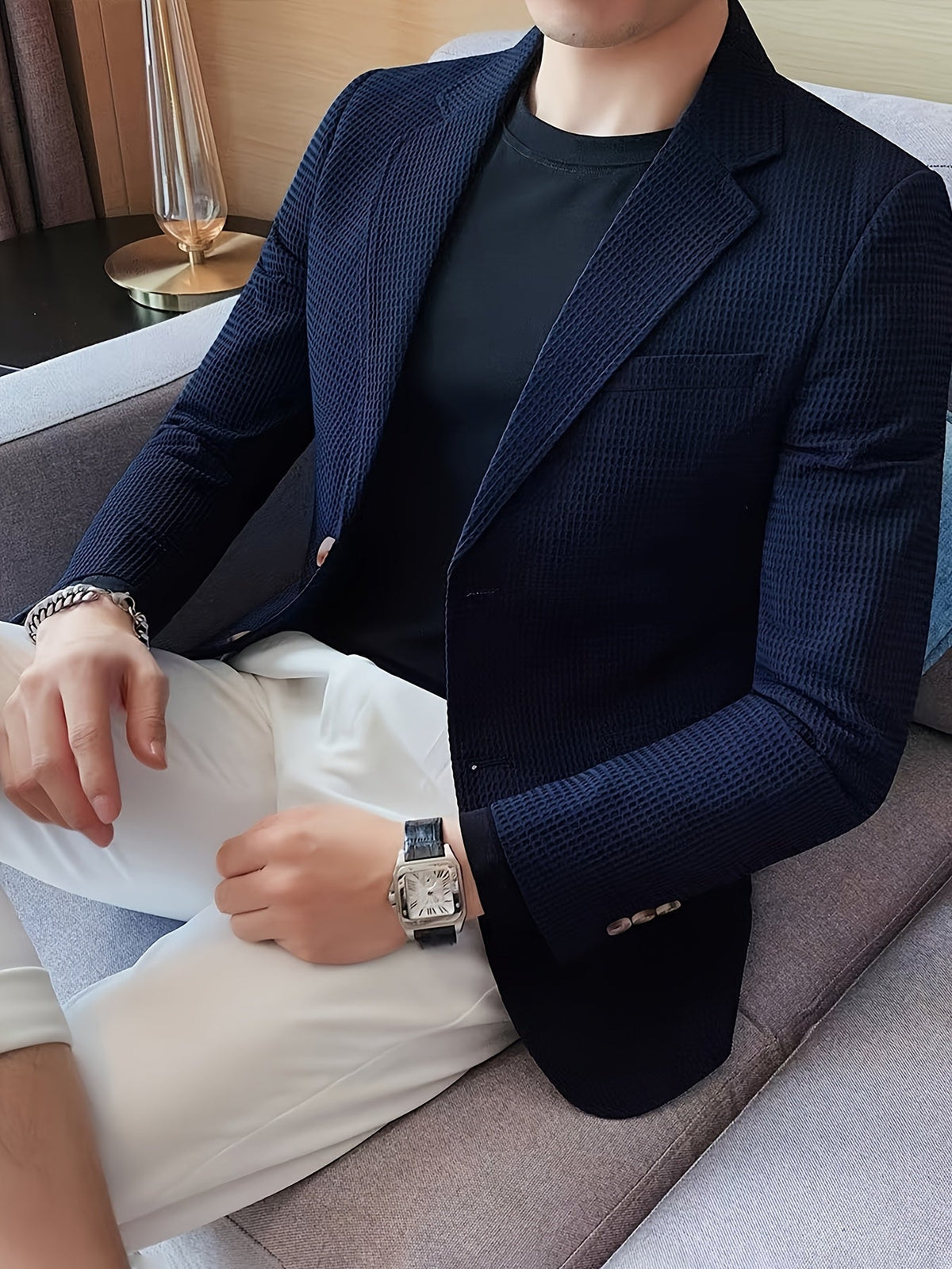 Blazer en maille texturée col à revers