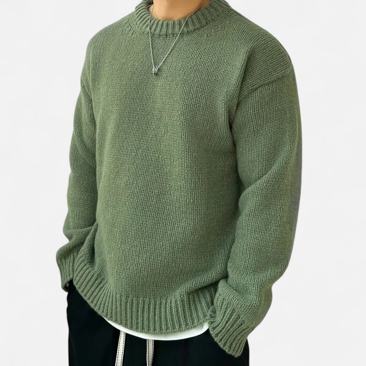 Pull col rond uni coupe classique confort des saisons fraîches homme – Hautefort