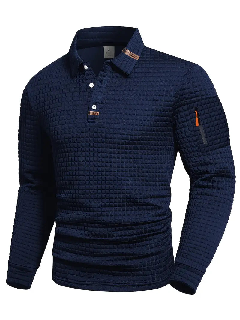 Polo manches longues en maille gaufrée