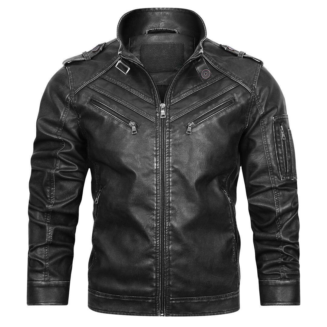 Blouson noir effet cuir à épaulettes