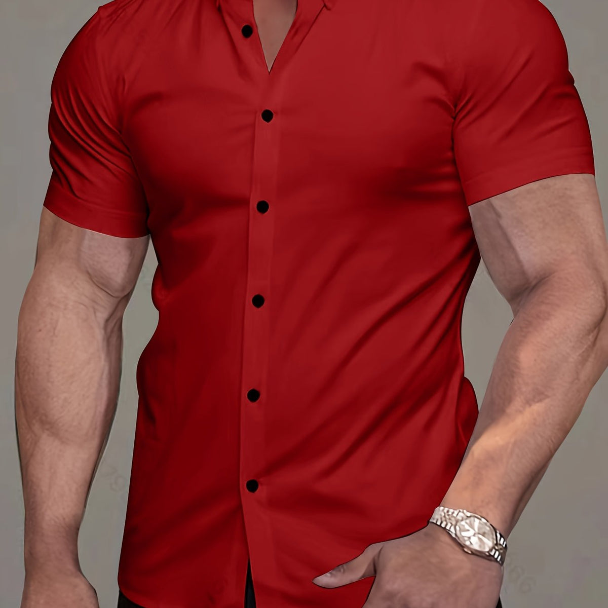 Chemise unie manches courtes à col revers