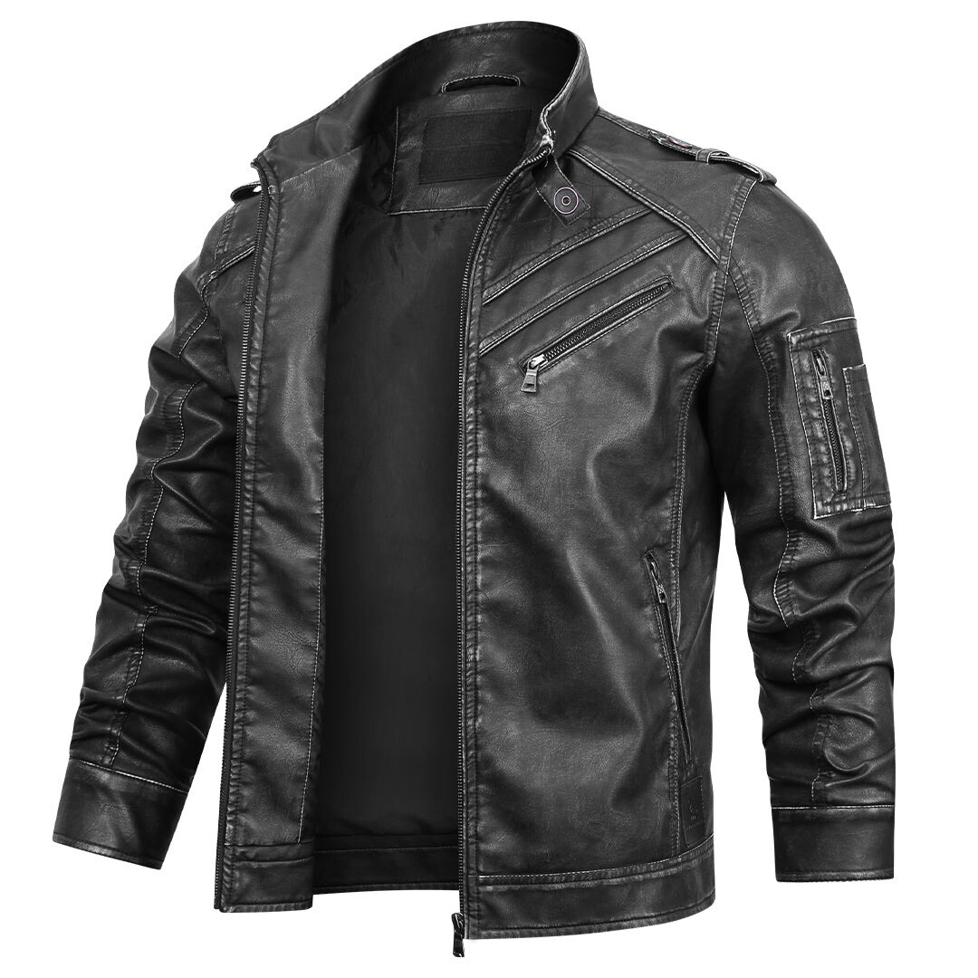 Blouson noir effet cuir à épaulettes