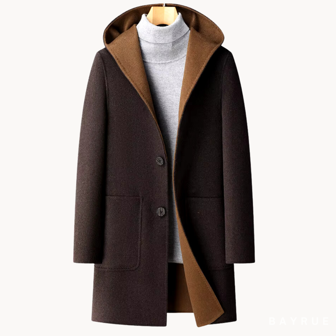 Manteau aspect lainage à capuche boutonné