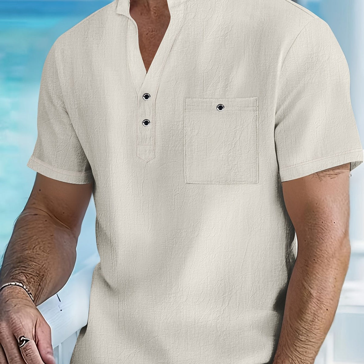 Chemise col mao avec poche poitrine