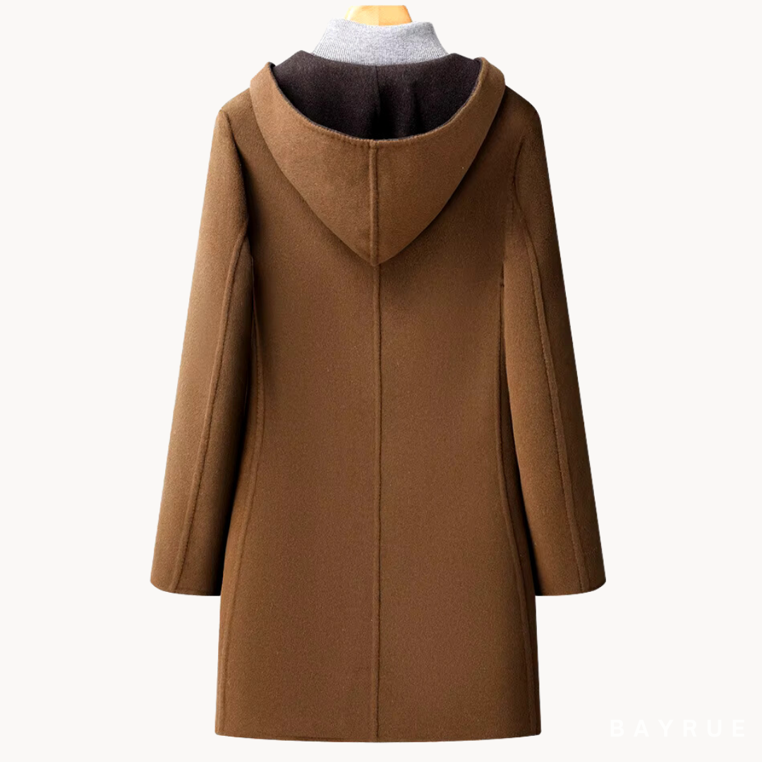 Manteau aspect lainage à capuche boutonné