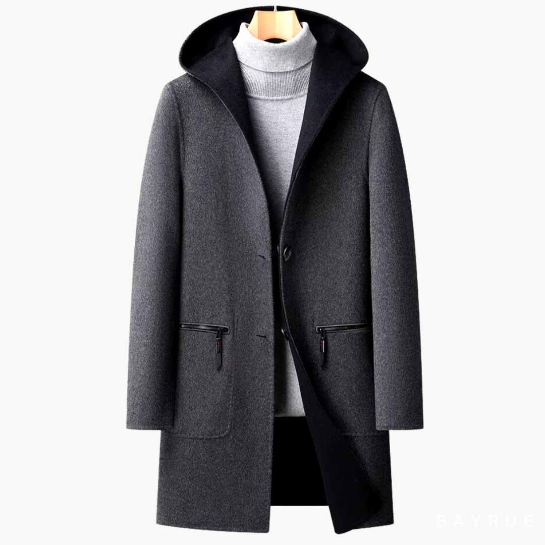 Manteau aspect lainage à capuche boutonné