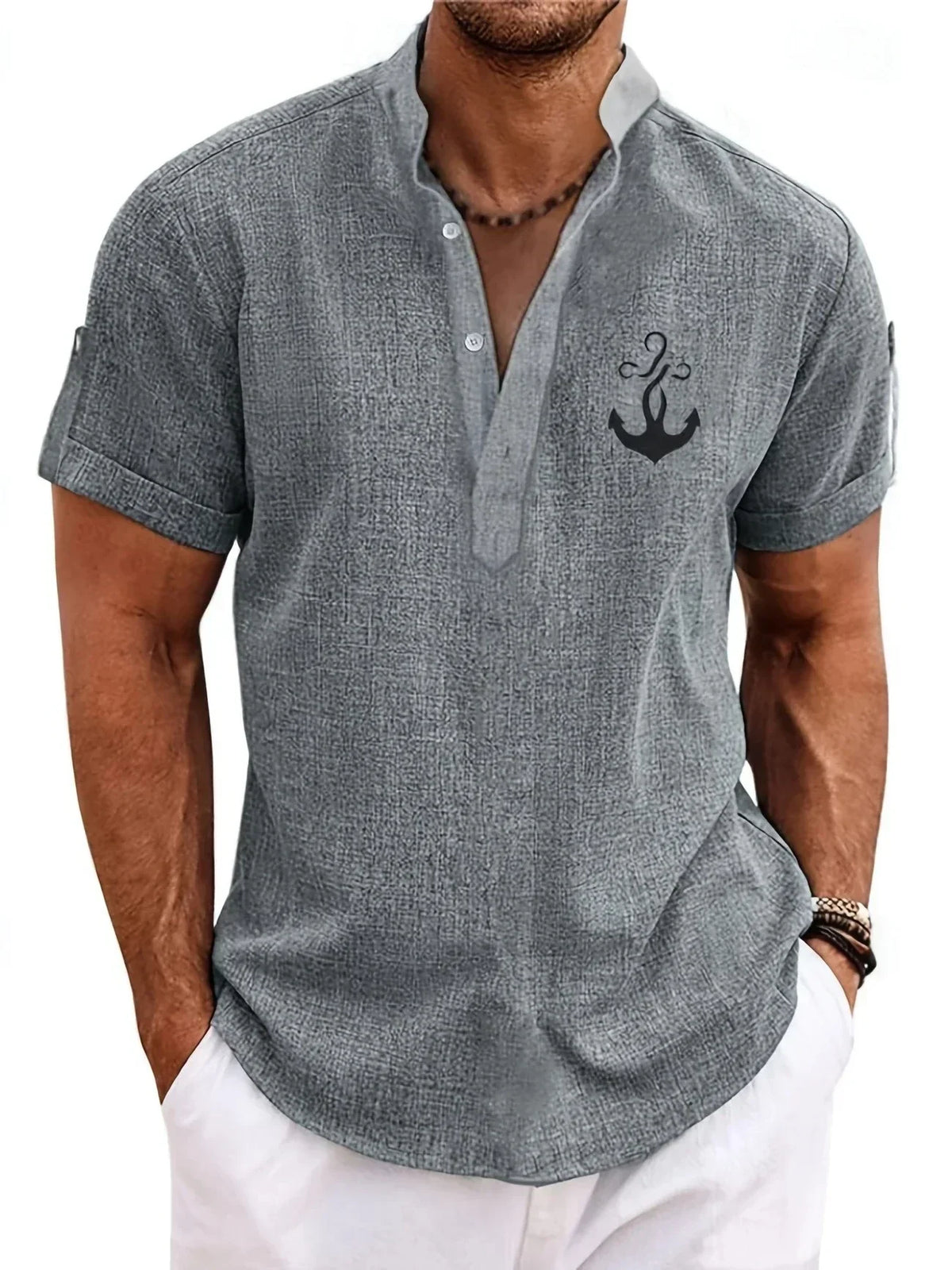 Chemise à col montant en tissu texturé