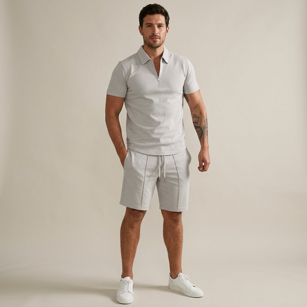 Ensemble deux pièces polo zippé et short assorti d'été homme – Landéda