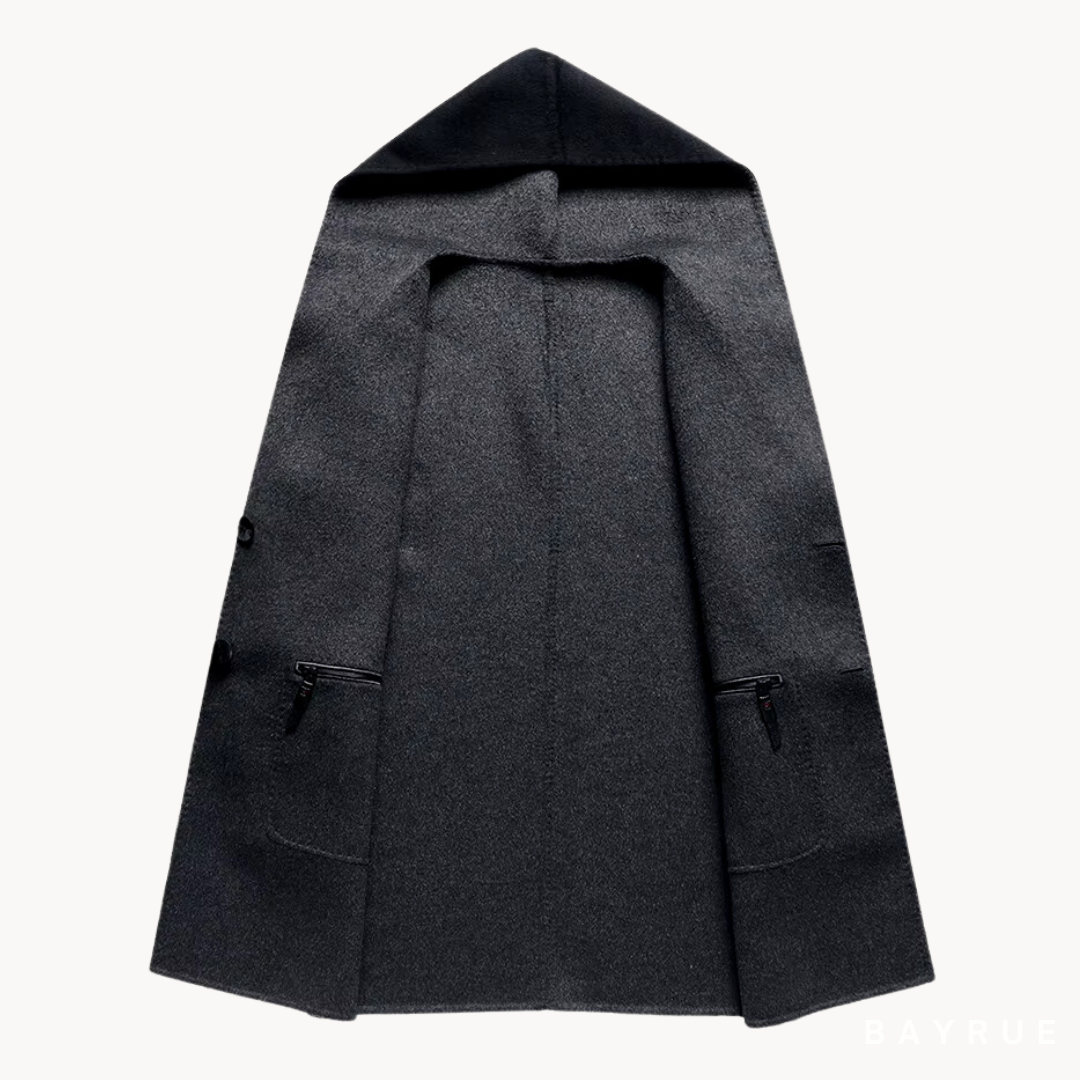 Manteau aspect lainage à capuche boutonné