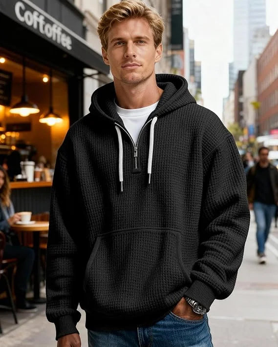 Sweat à capuche gaufré quart-zip