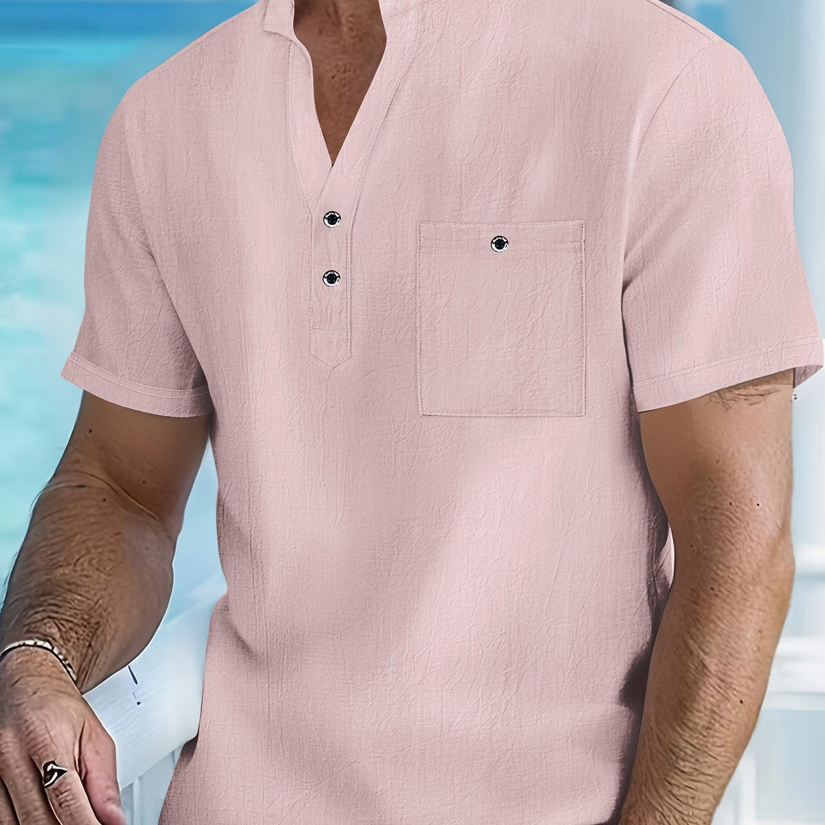 Chemise col mao avec poche poitrine