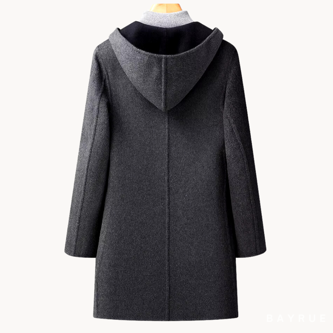 Manteau aspect lainage à capuche boutonné
