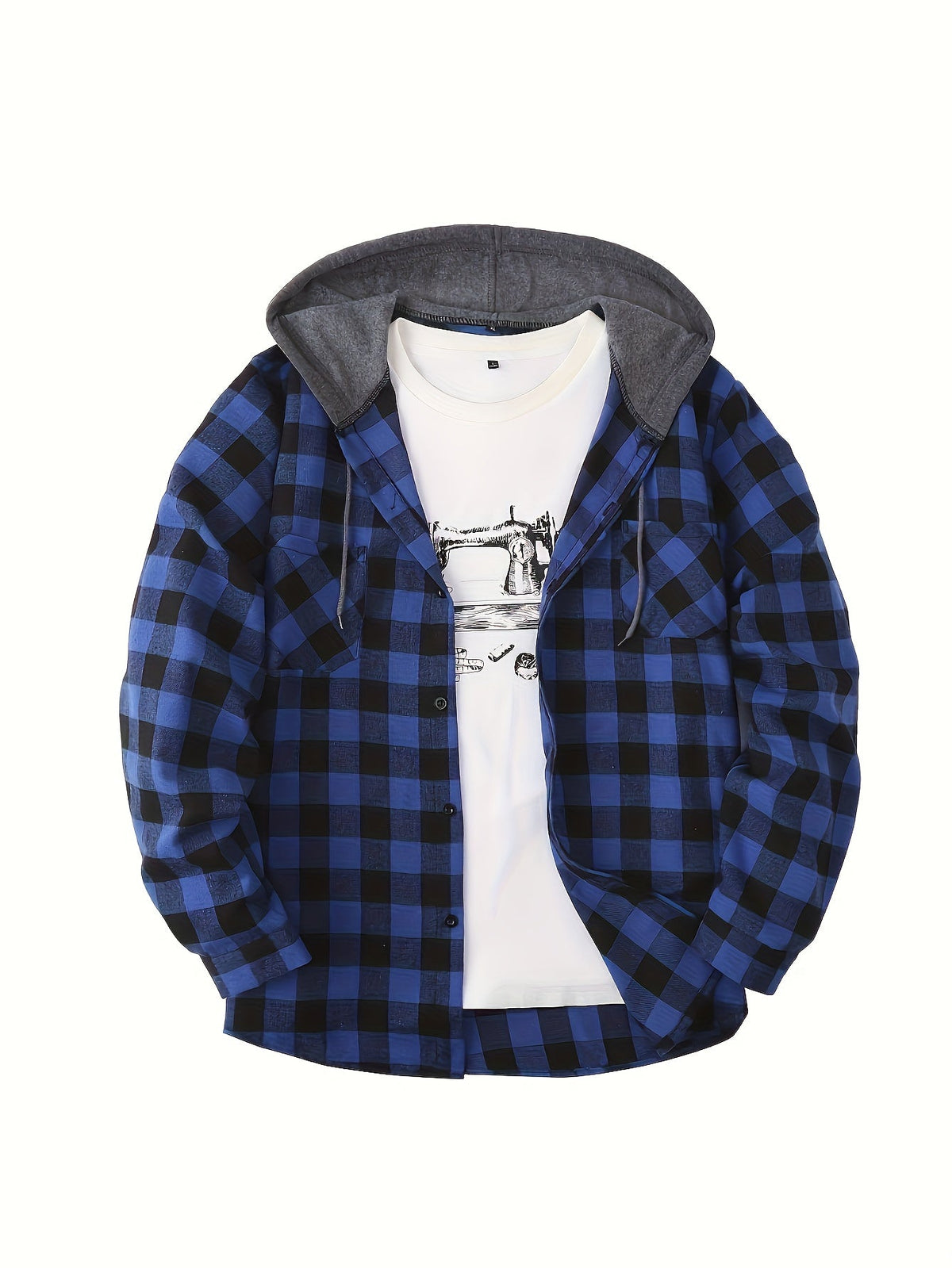 Chemise à capuche boutonnée à carreaux