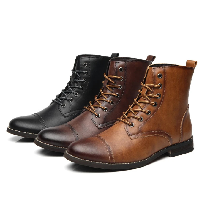 Bottines à lacets effet cuir marron
