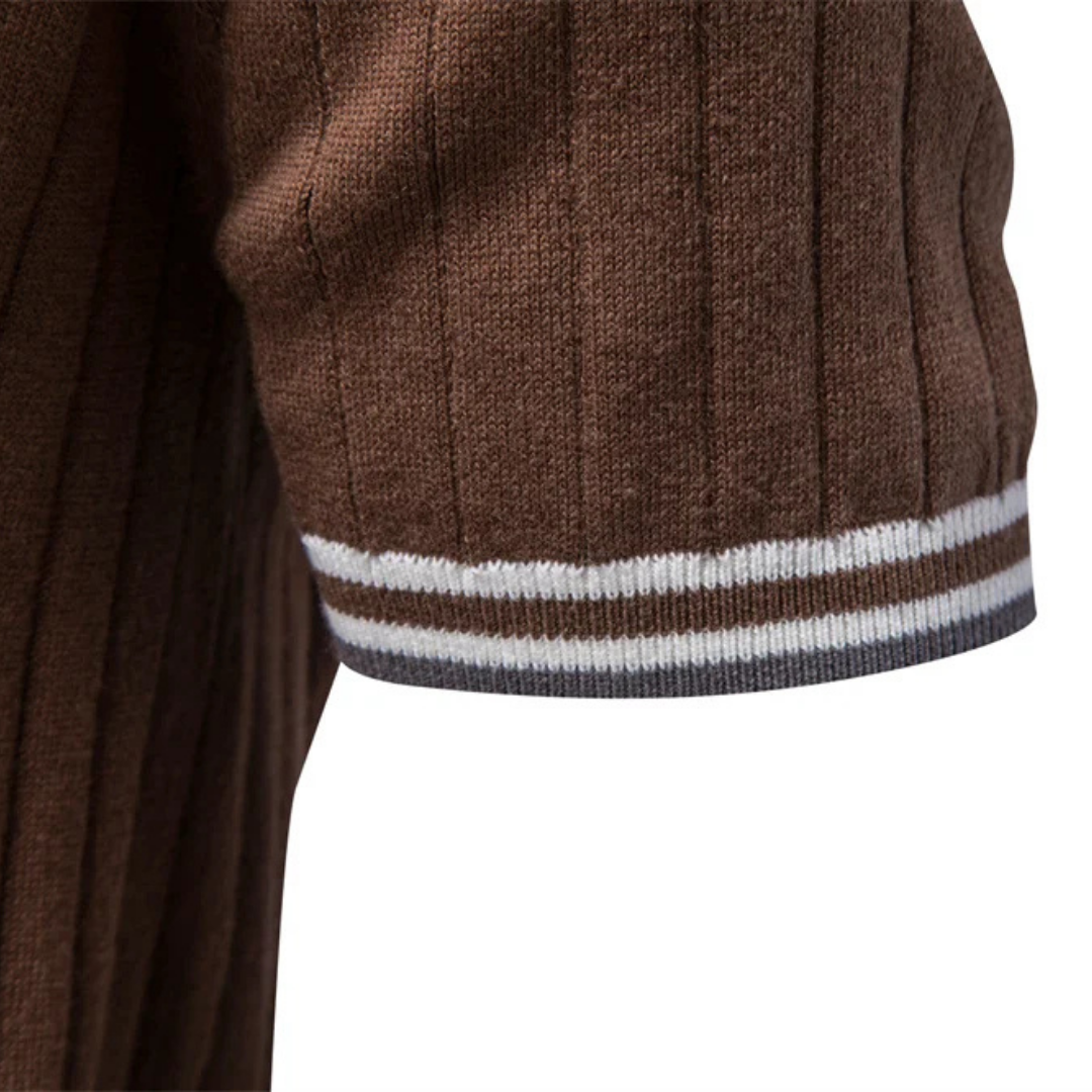 Polo maille côtelée à col contrasté