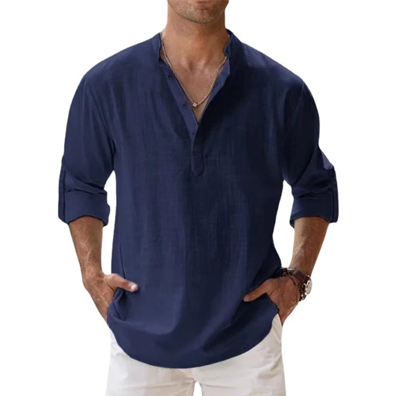 Chemise henley en lin col boutonné coupe décontractée homme – Ranelagh